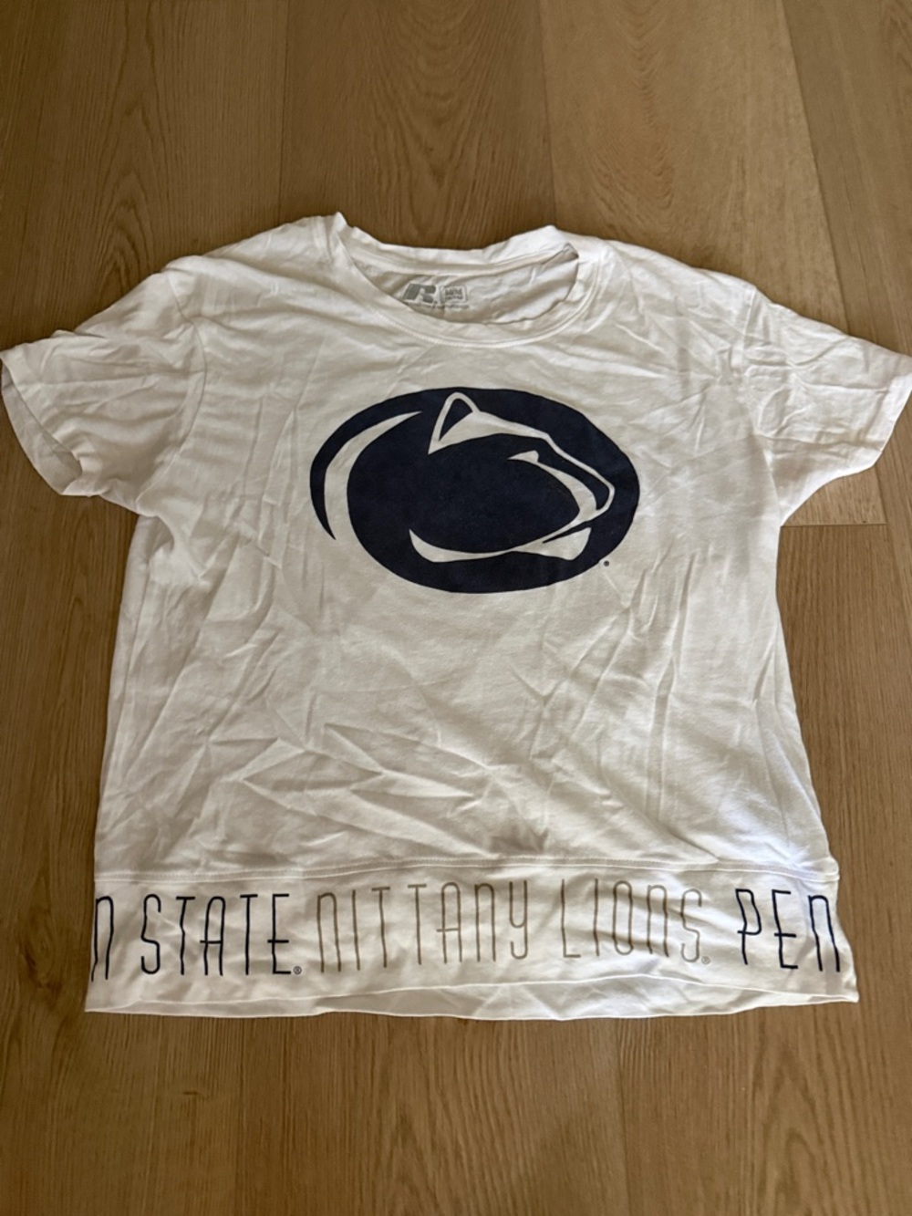 Russell Athletic White Tee with Navy Penn State Nittany Lions Logo
